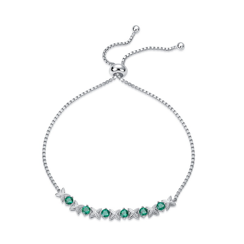 Emerald Stone Bracelet – Adjustable S925 Silver Lab Emerald Jewelry
