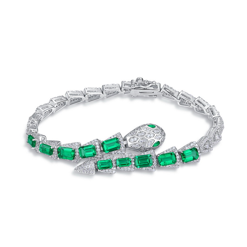 Custom Emerald Bracelet with Engraving – S925 Snake Bone Chain