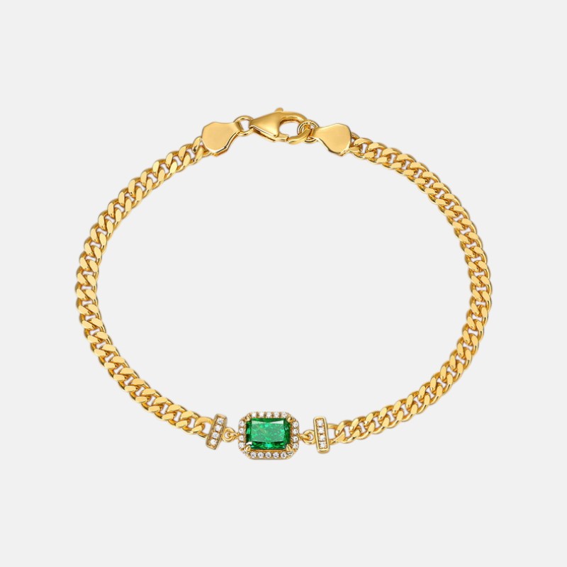 Emerald Gold Bracelet – S925 Silver with 10K Gold Lab Emeralds