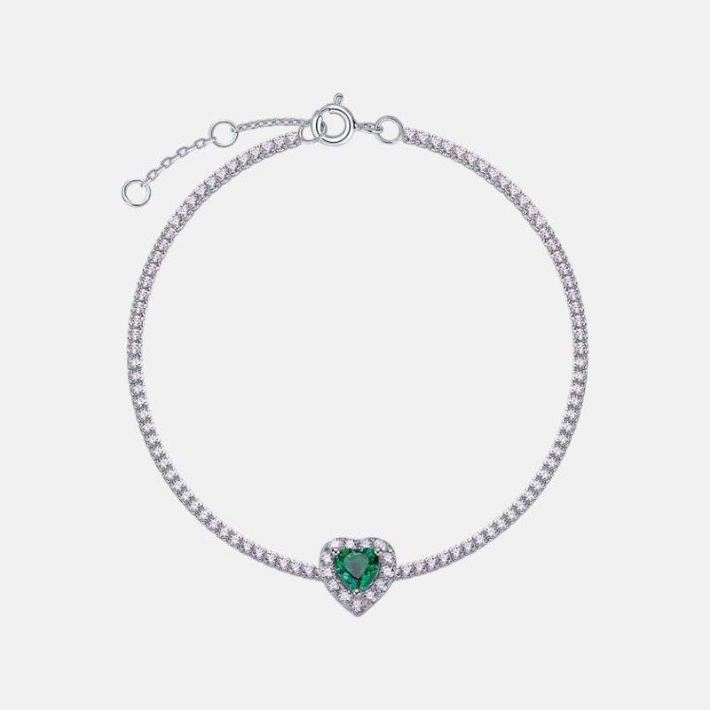 Emerald Bead Bracelet – S925 Silver Heart Lab-Created Emerald Jewelry