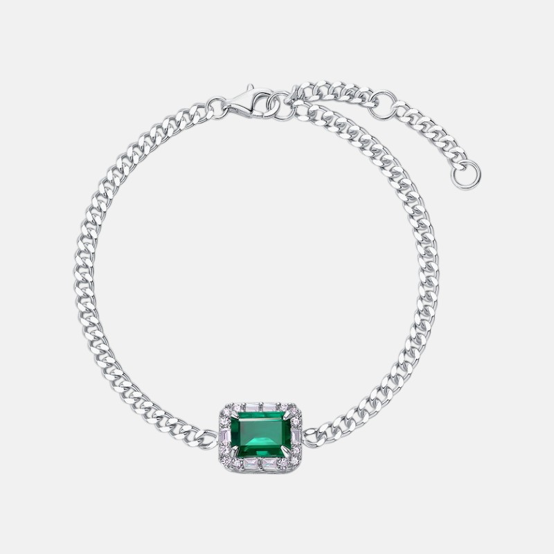 Emerald Friendship Bracelet – Geometric Lab Emerald Chain S925 Silver