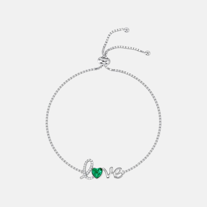 Emerald Charm Bracelet – S925 Silver Love Lab-Created Emerald Jewelry