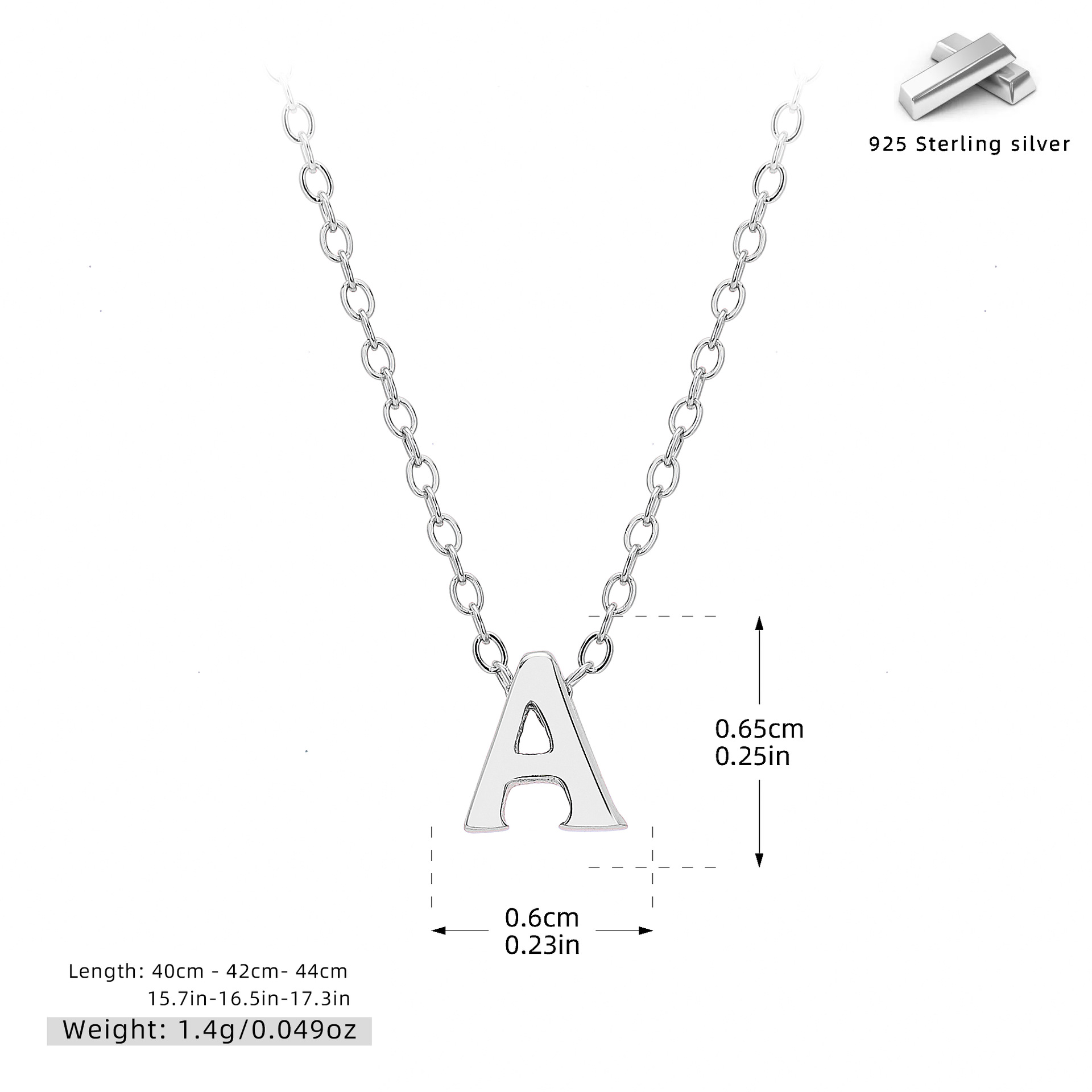 Initial Necklace – S925 Sterling Silver A–Z Alphabet Pendant Clavicle Chain