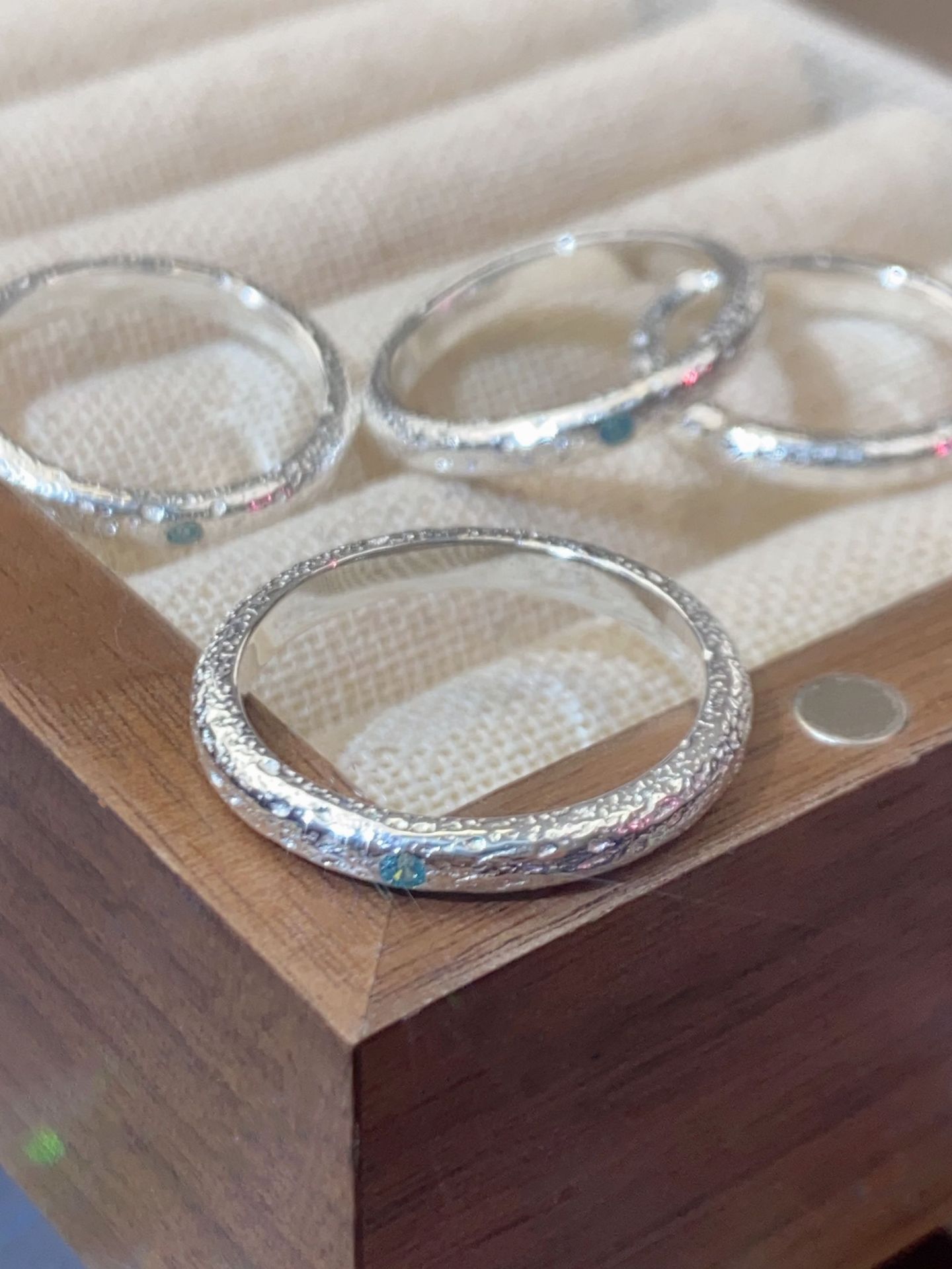 Ring – Sterling Silver Brushed Aquamarine Minimalist Textured Design