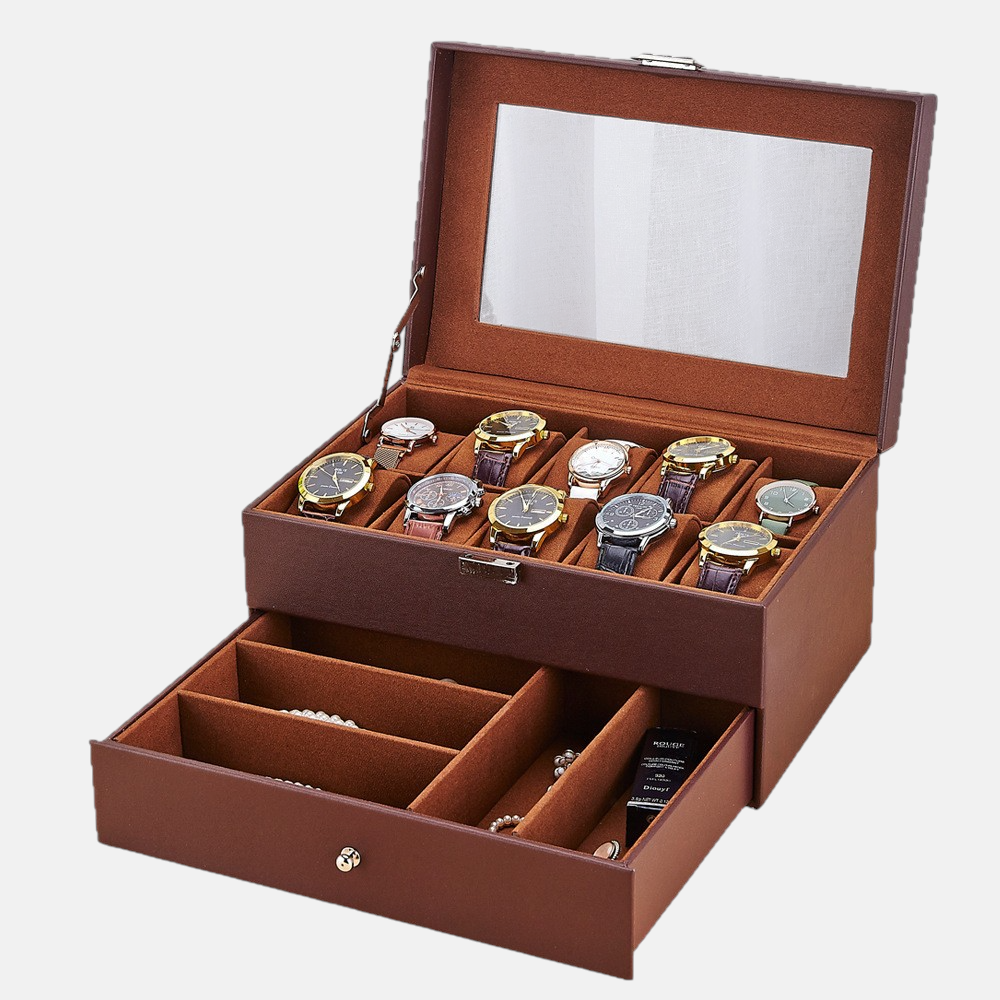 Mens Jewelry Box – Double Layer Clear Display Storage Organizer