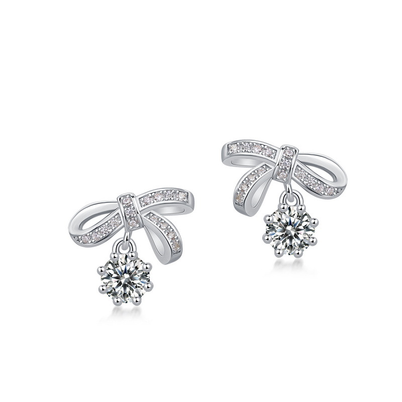 Bow Knot Moissanite Stud Earrings – S925 Silver Luxury Jewelry