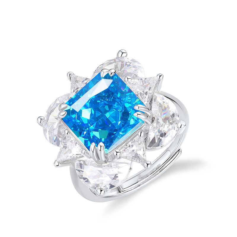 Aquamarine Ring Silver – 10mm Adjustable S925 Statement Birthstone Ring