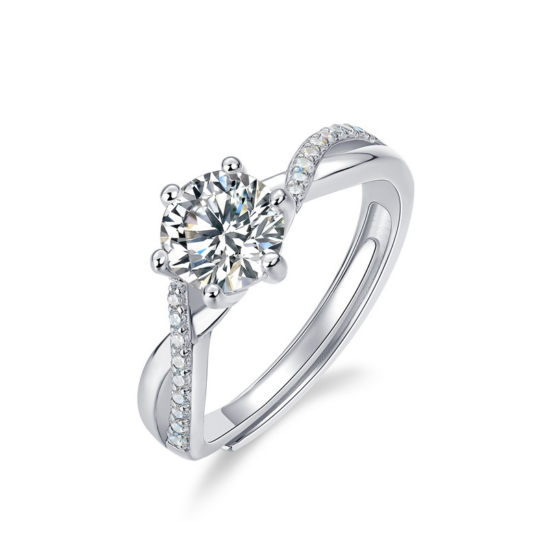 Adjustable Moissanite Ring in S925 Silver | April Birthstone Engagement Ring