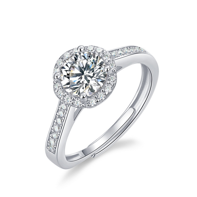 S925 Women’s Moissanite Blooming Heart Halo Adjustable Ring | Trendy Open Band