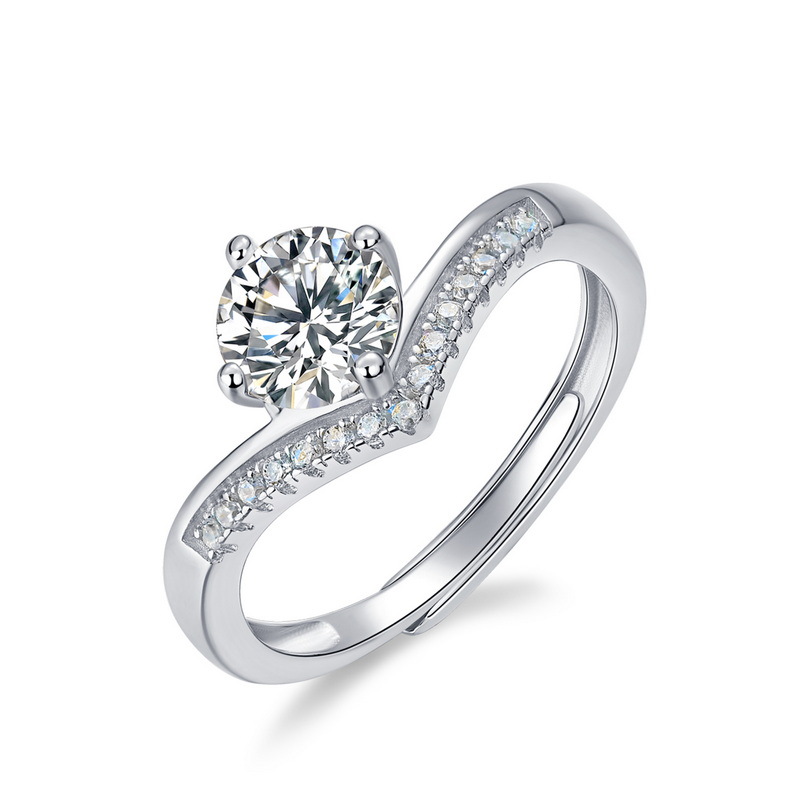 Classic 1 Carat Moissanite Open Ring in S925 Silver | Princess Crown Engagement Ring