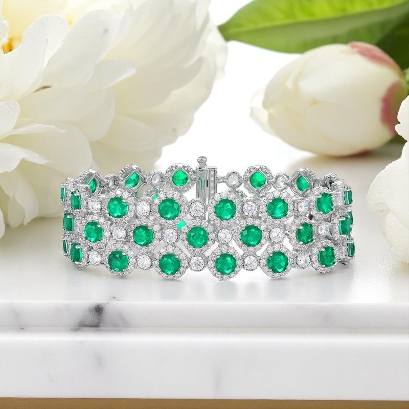 Green Gemstone Tennis Bracelet – Full Pave Lab-Created Gems in 925 Sterling Silver