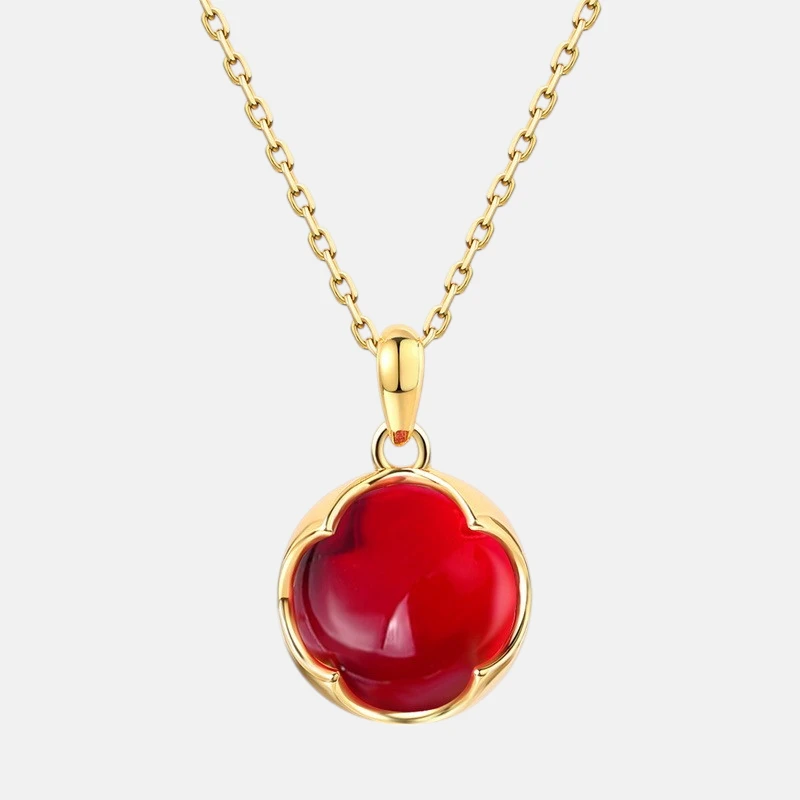Garnet red pendant on adjustable gold chain