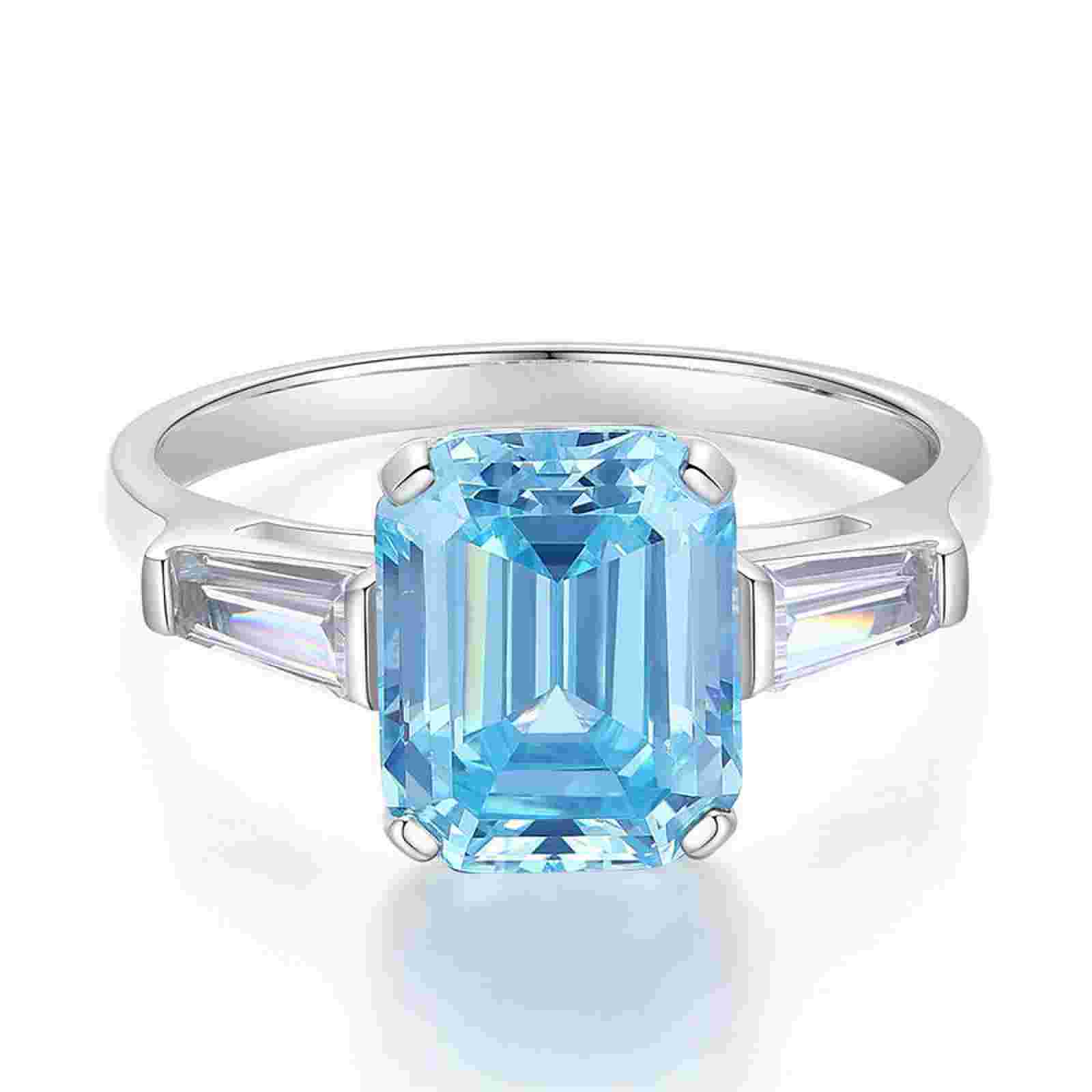 6 Carat Aquamarine Engagement Ring – S925 Sterling Silver CZ Ring