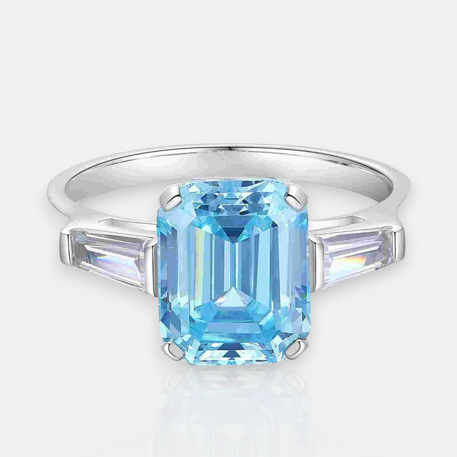 6 Carat Aquamarine Engagement Ring – S925 Sterling Silver CZ Ring