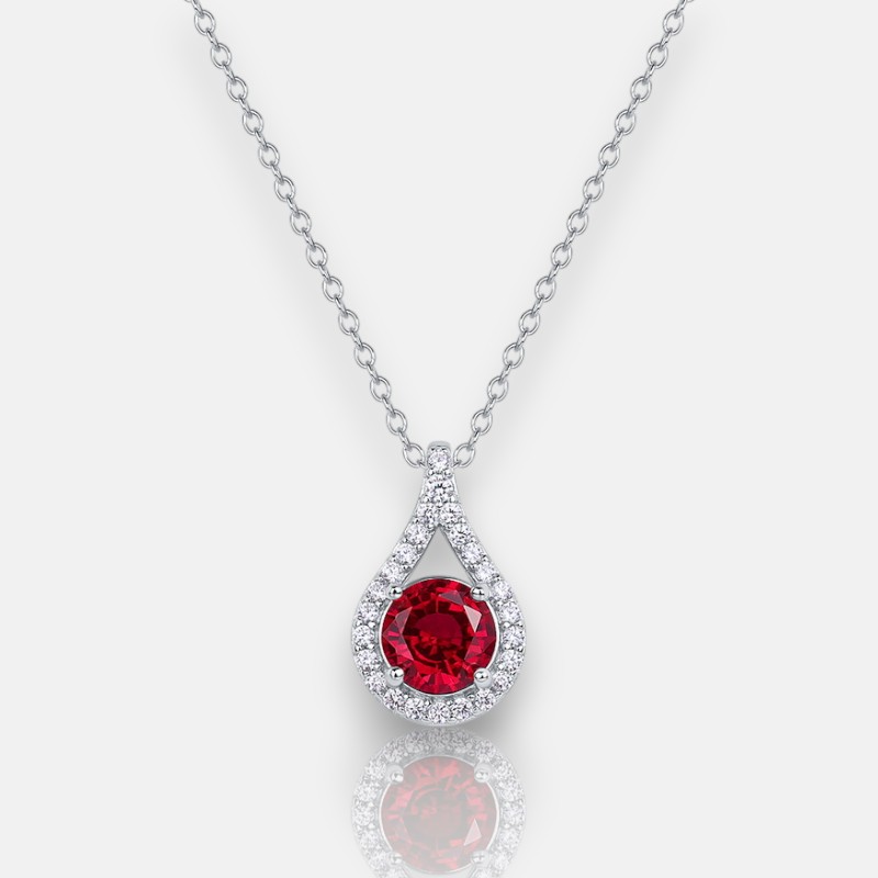 Handmade Ruby Pendant Necklace – Teardrop Gem in S925 Silver Chain