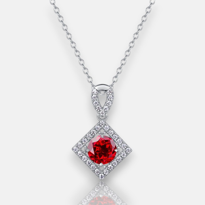 Elegant Ruby Jewelry – Geometric Square Pendant with Moissanite in S925 Silver