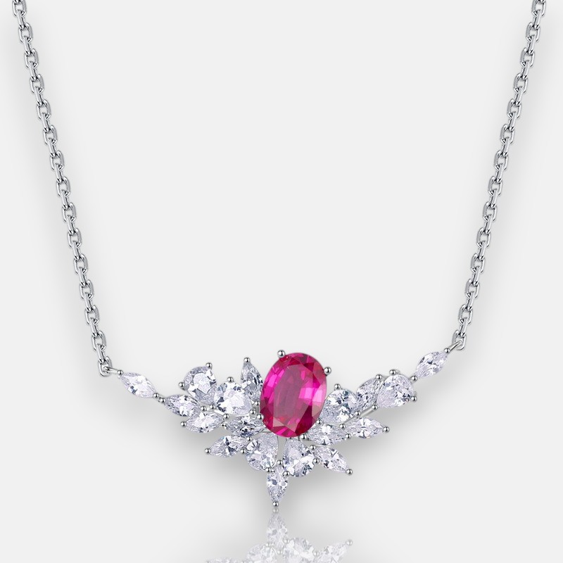 Statement Ruby Necklace – Sparkling Feather Pendant in S925 Sterling Silver