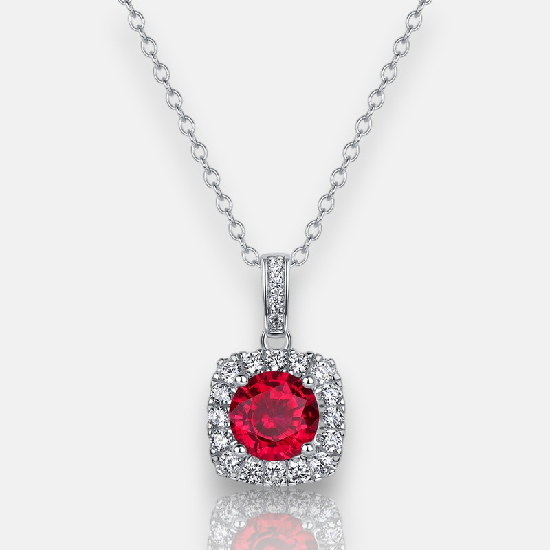 July Birthstone Pendant – Geometric Ruby & Moissanite in S925 Silver