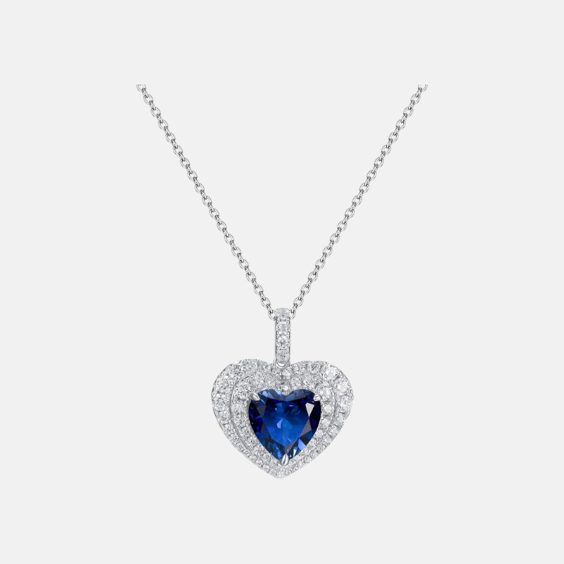 S925 Sterling Silver Heart-Shaped Sapphire Pendant Necklace – Elegant Luxury