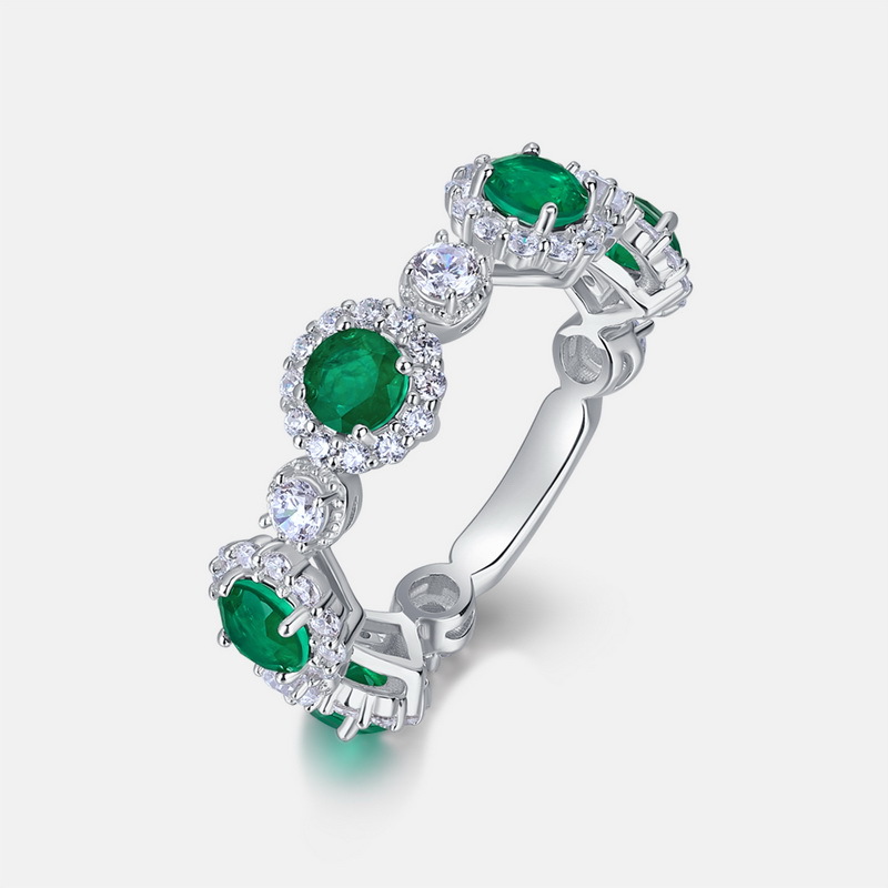 May birthstone statement ring - Bold lab emerald on textured S925 silver band
