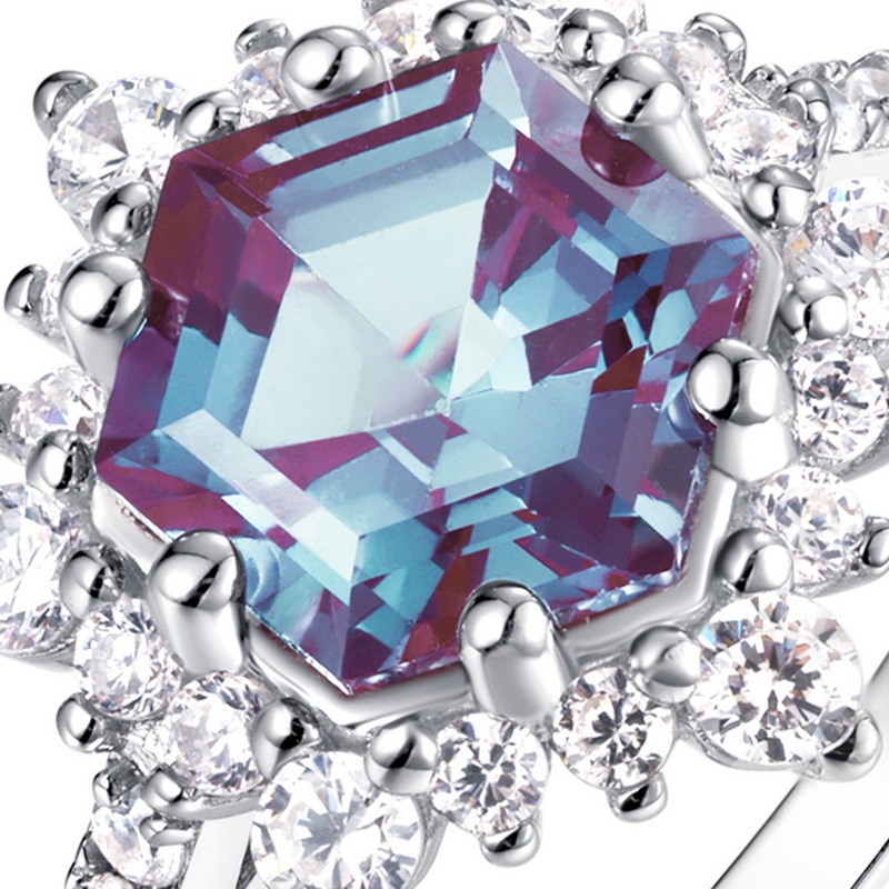 Hexagon Cut Alexandrite Ring | S925 Sterling Silver Color‑Change Gem – June Birthstone