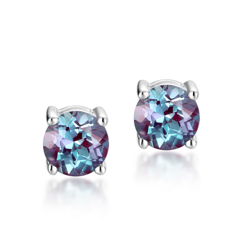round alexandrite stud earrings june birthstone in 925 silver