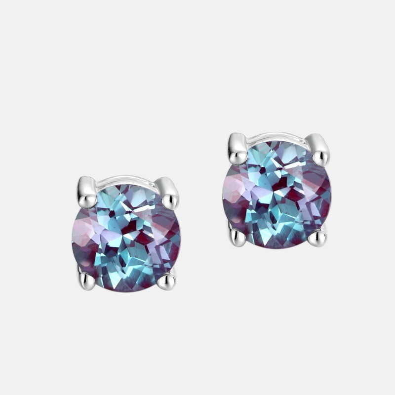 Round Alexandrite Stud Earrings | S925 Sterling Silver Color‑Change Gem – June Birthstone