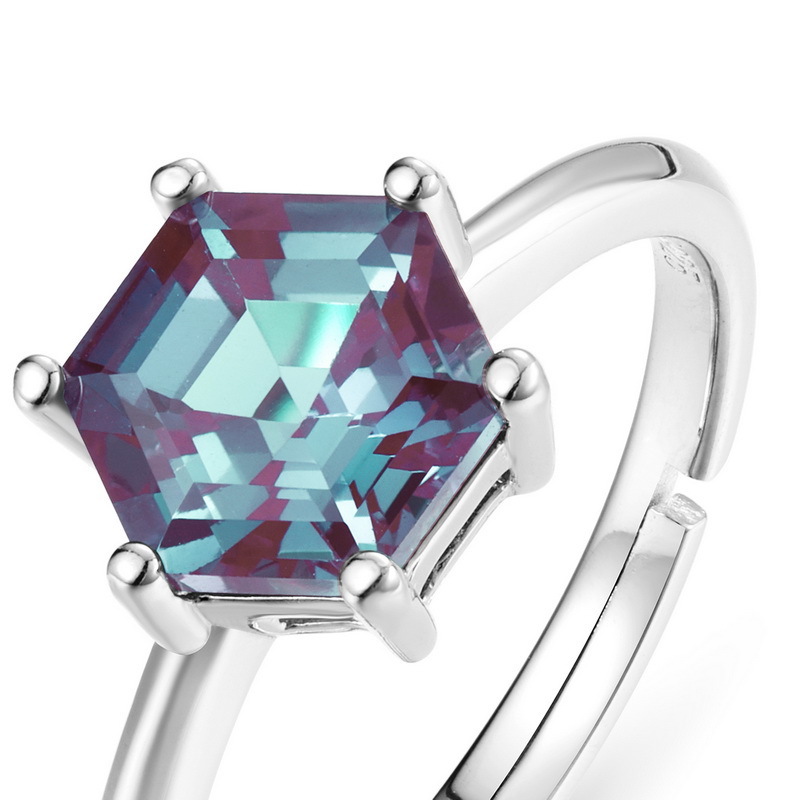 Hexagon Cut Alexandrite Ring | S925 Sterling Silver Color‑Change Gem – Unique Birthstone Design