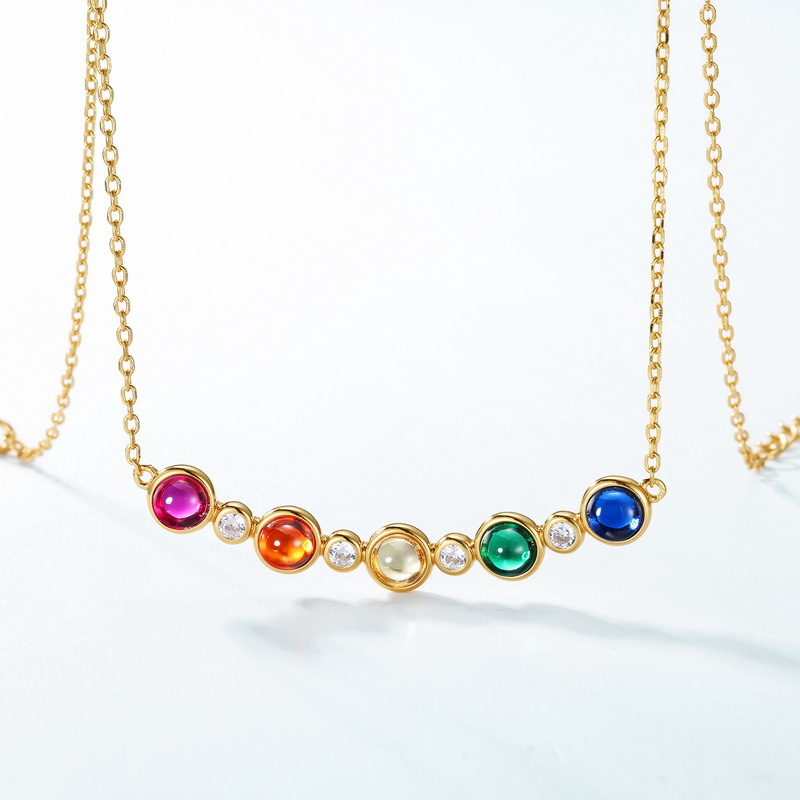 Rainbow Necklace – Colorful CZ Bubble Pendant in Gold-Plated S925 Silver