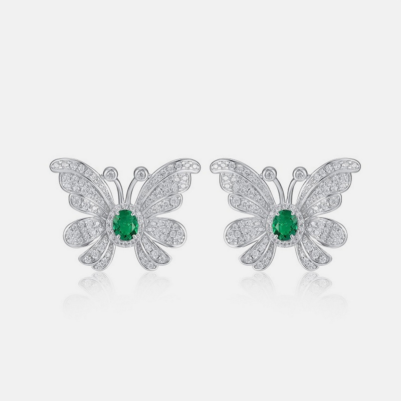 May Birthstone Earrings – Emerald Butterfly Studs | BlingKu