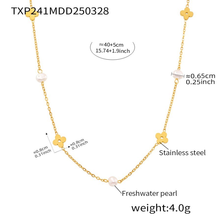 Floral Pearl Chain Necklace Set | 18K Gold Personalized Jewelry for Women