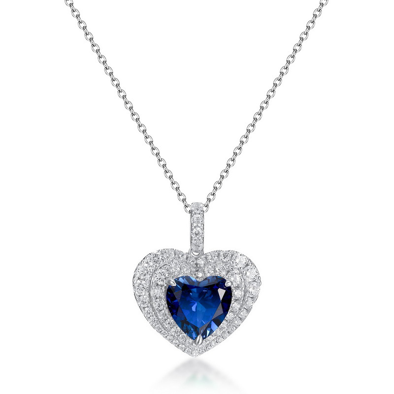 Women’s July Birthstone Necklace – S925 Silver Heart Pendant with Lab-Created Ruby