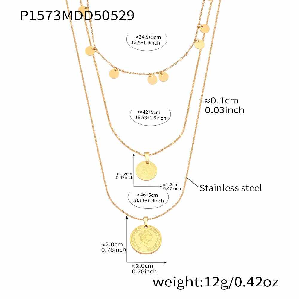 Multi Strand Necklace with Queen Portrait Coin – 18K Gold Plated Layers