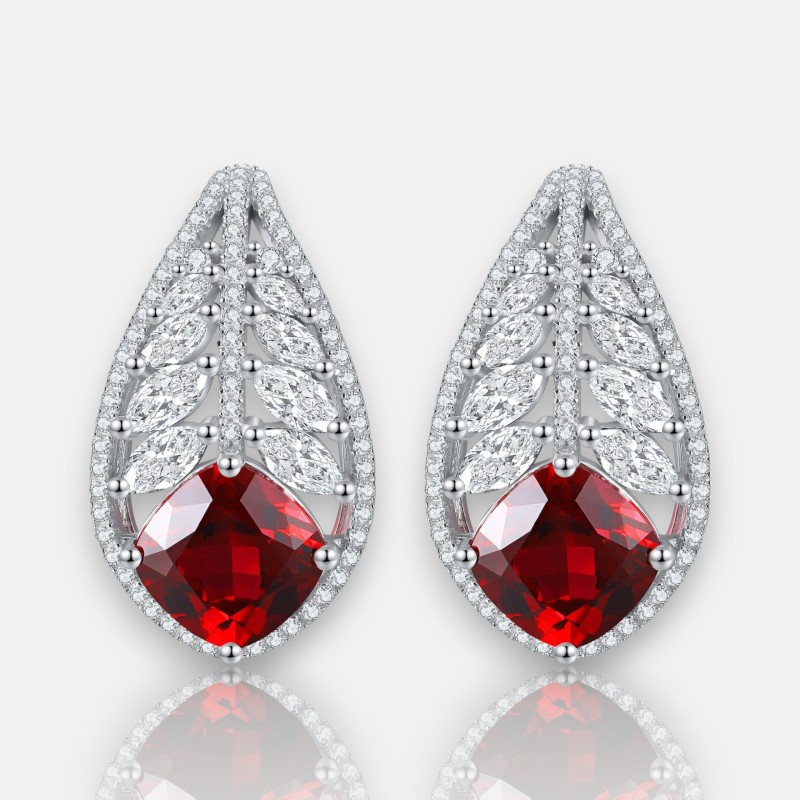 Ruby Drop Earrings – 8×8mm Cushion-Cut Lab Ruby in S925 Silver