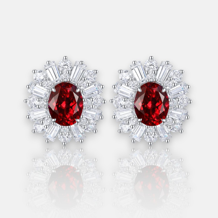 Round Ruby Stud Earrings – Pigeon Blood Lab Ruby in S925 Silver