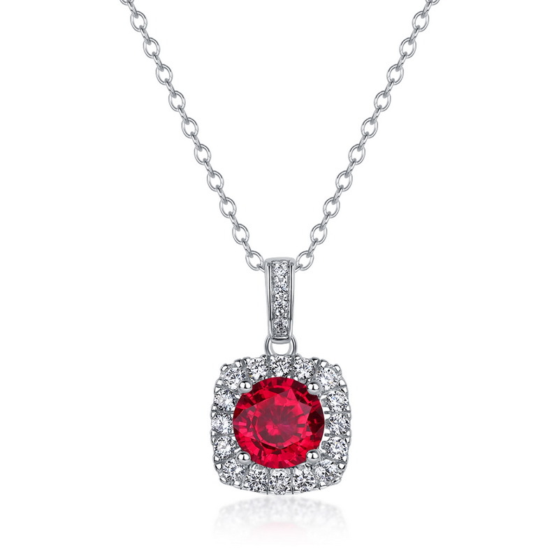 July Birthstone Pendant – Geometric Ruby & Moissanite in S925 Silver