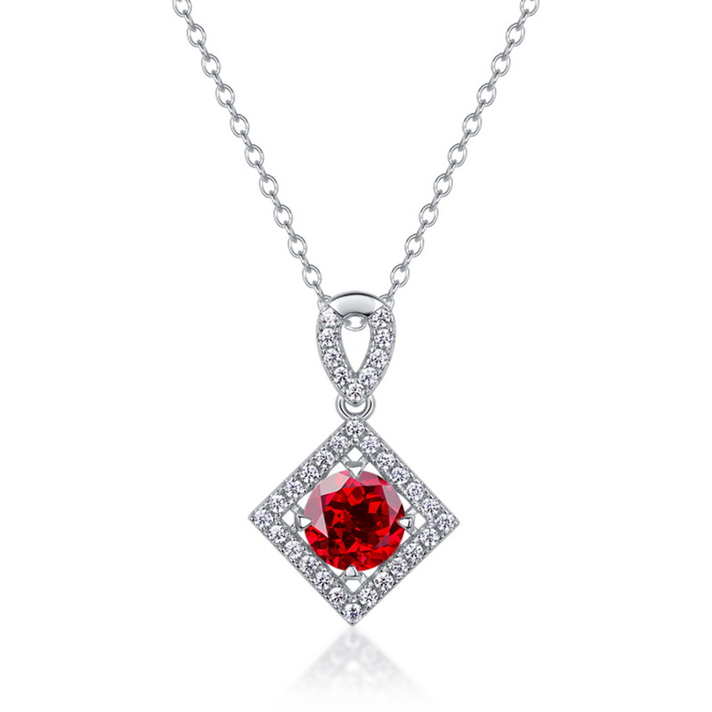 Elegant Ruby Jewelry – Geometric Square Pendant with Moissanite in S925 Silver