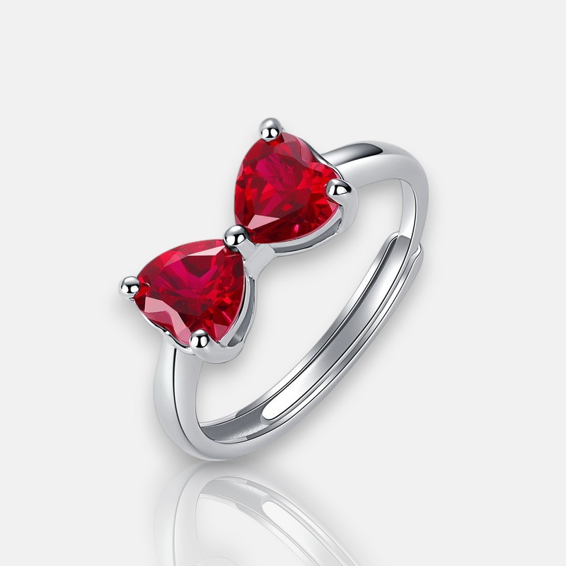 Heart Shaped Promise Ring – Adjustable S925 Ruby Ring for Her