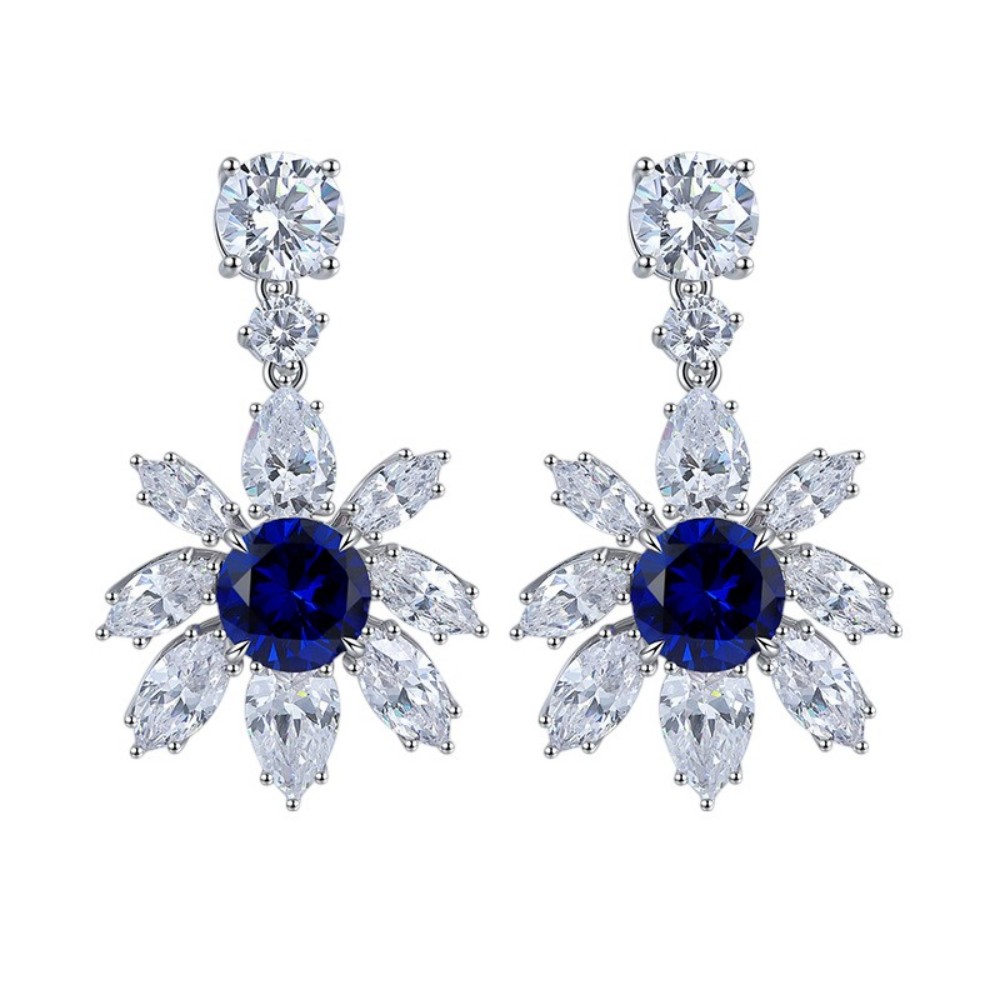 Ruby Flower Stud Earrings – Round Ruby in 925 Silver