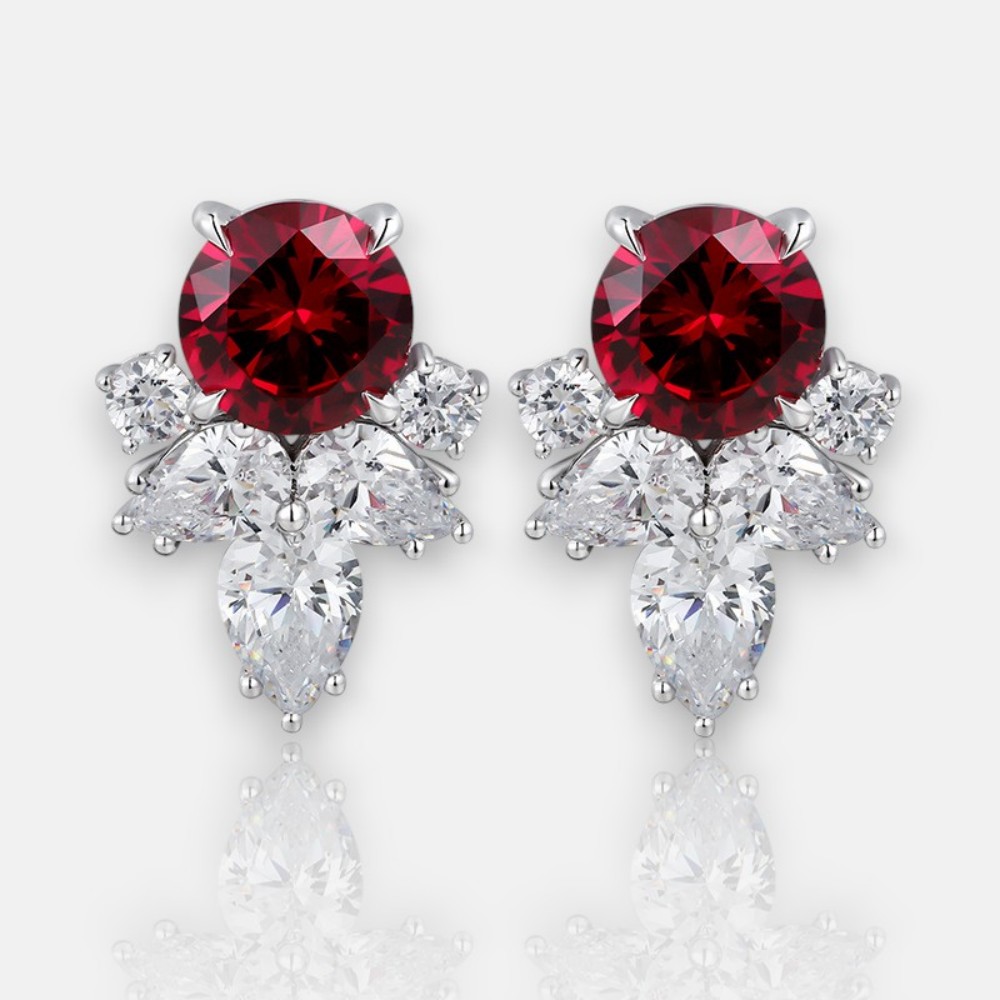 Ruby Earrings Amazon – Round Red Corundum in 925 Silver