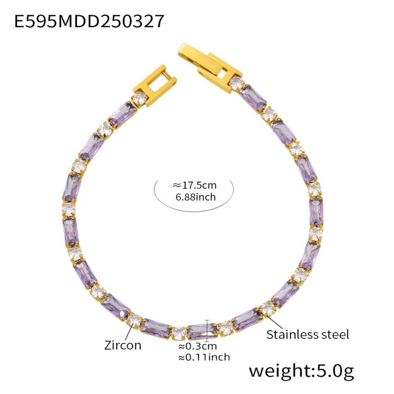 Zircon Bracelet – Colorful CZ Link Chain in 18K Gold Stainless Steel