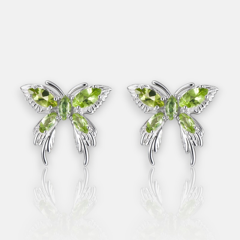S925 Silver Butterfly Peridot Earrings