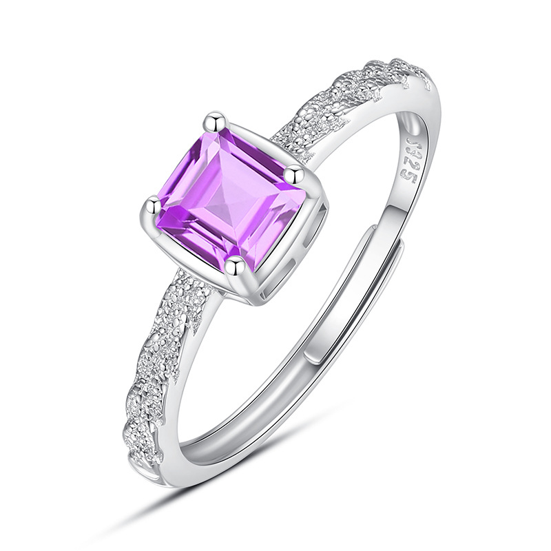 Natural Peridot Ring – S925 Sterling Silver Open Band Cube Design