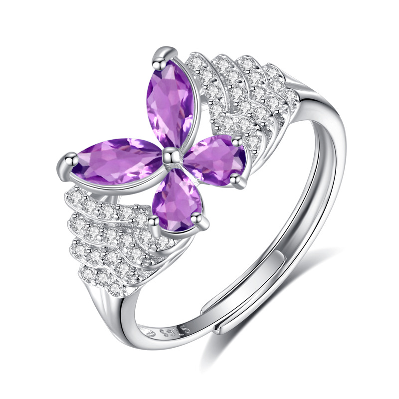Butterfly Open Ring – S925 Sterling Silver with Natural Gemstones