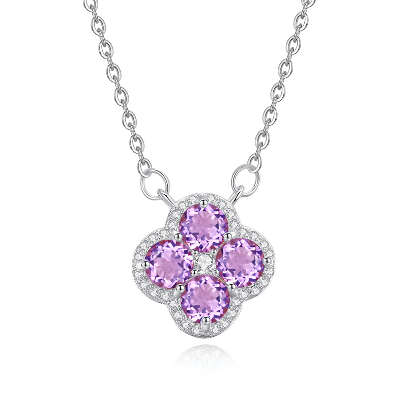 Four-leaf clover amethyst necklace in sterling silver – February birthstone jewelry