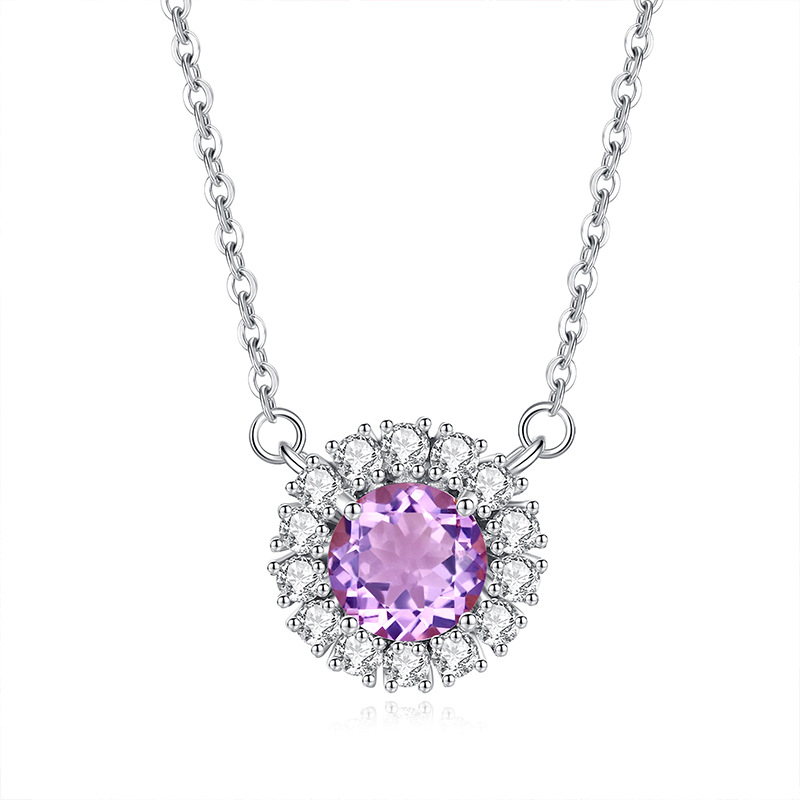 S925 sunflower pendant necklace with amethyst – February birthstone gift