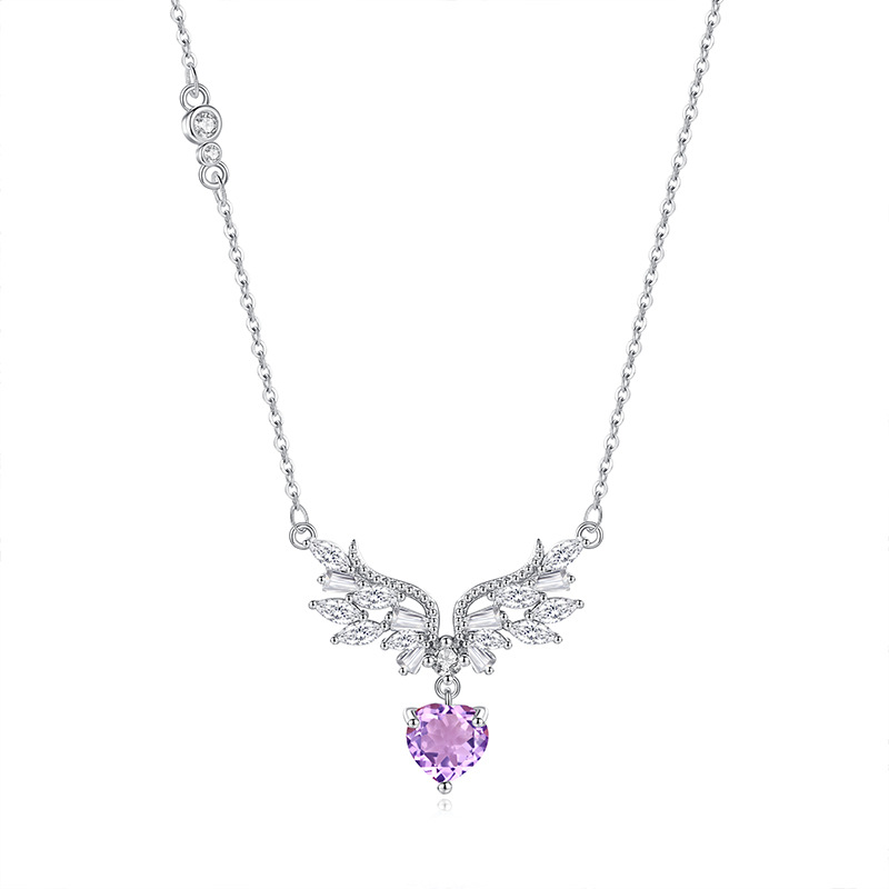 Angel Wings Necklace – S925 Silver Pendant with Gemstone Variants