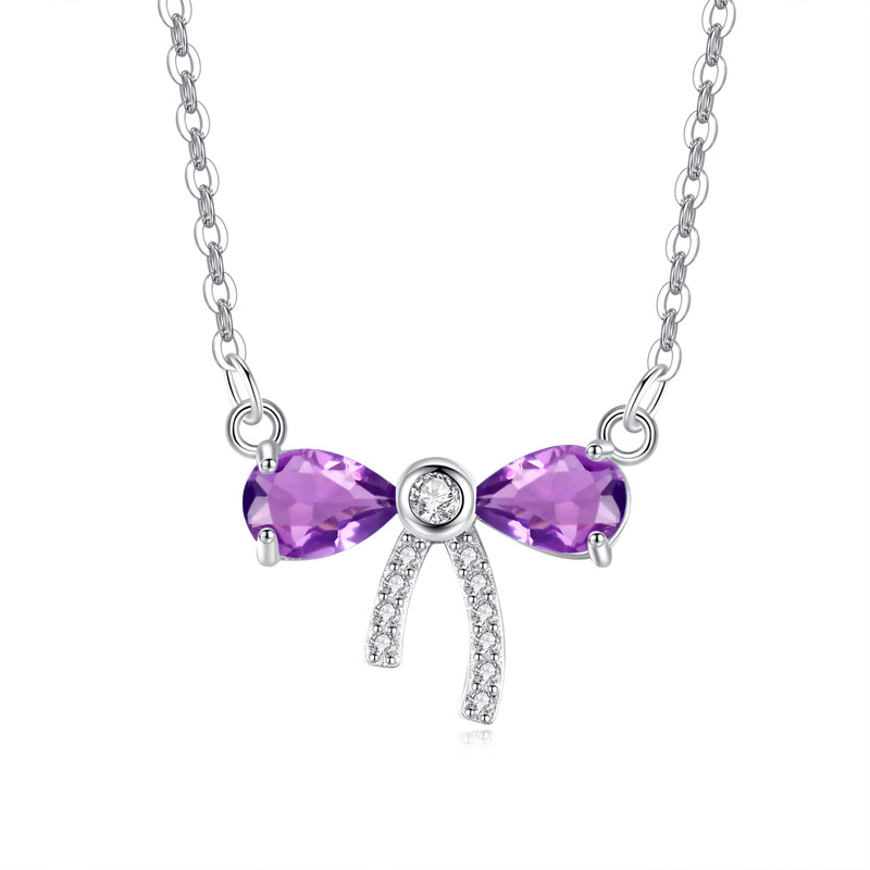 Minimalist crystal necklace with amethyst teardrop in S925 silver – February birthstone