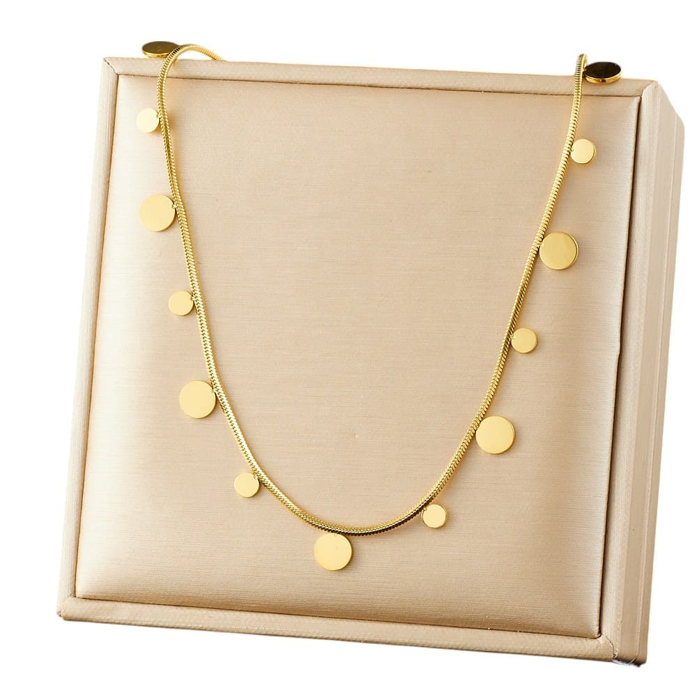 Gold Stainless Steel Necklace – Minimalist Polished Disc Chain