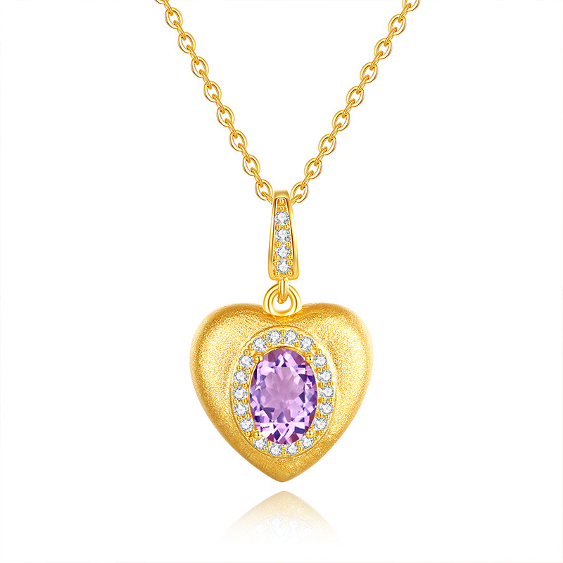 Amethyst heart necklace – purple crystal in brushed silver pendant